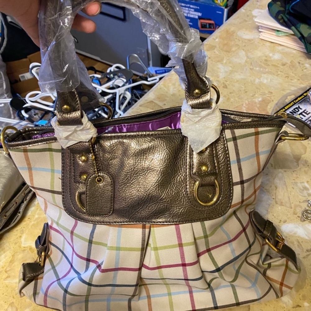 NWT multicolored grid design plaid tote bag purse